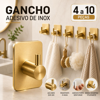 Kit 2 Gancho de parede Inox, Gancho Adesivo, cozinha, quarto, banheiro Alta Fixação, Supo…