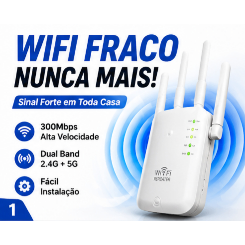 Repetidor Wifi Dual Band 2.4G 5G Amplificador Sinal Internet 300Mbps Longo Alcance