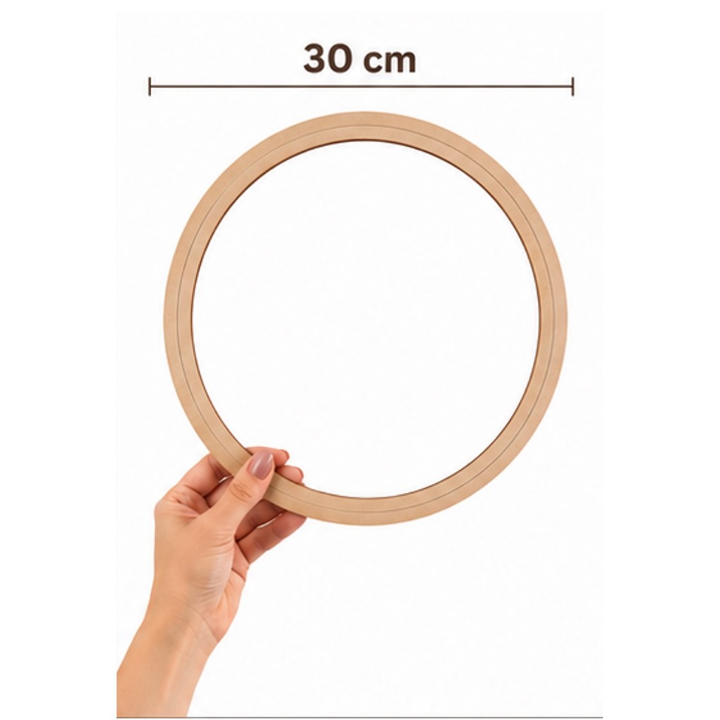 Bastidor de madeira mdf 6mm cru de 30cm para Bordado, Macramê, Artesanato, Moldura - 1 peça! Aro Argola para arte DIY