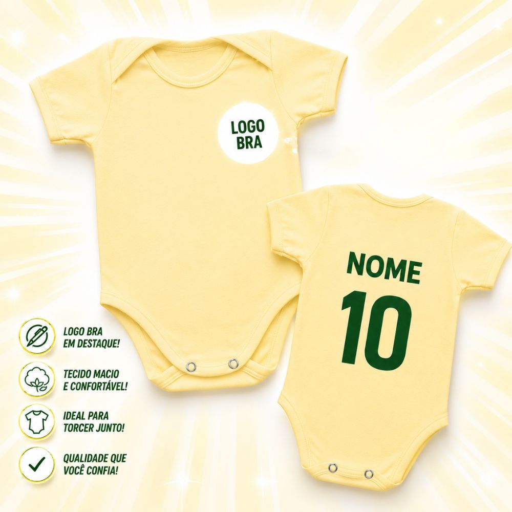 Body Bebê Futebol Brasil Copa do Mundo | Roupa Infantil Personalizada