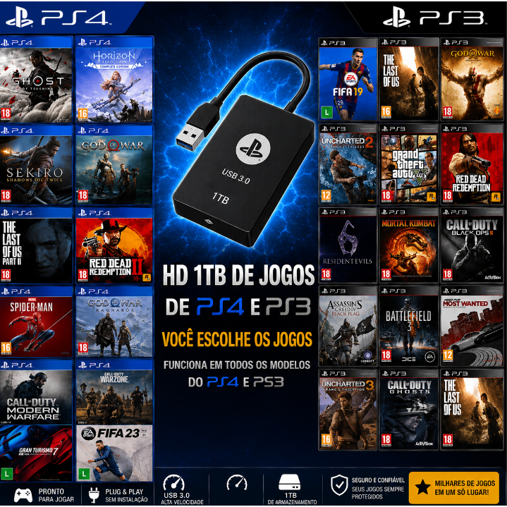 PS 3 - PS4 HD LOTADO DE JOGOS DE PS 3 - PS4, VOCÊ FAZ SUA LISTRA