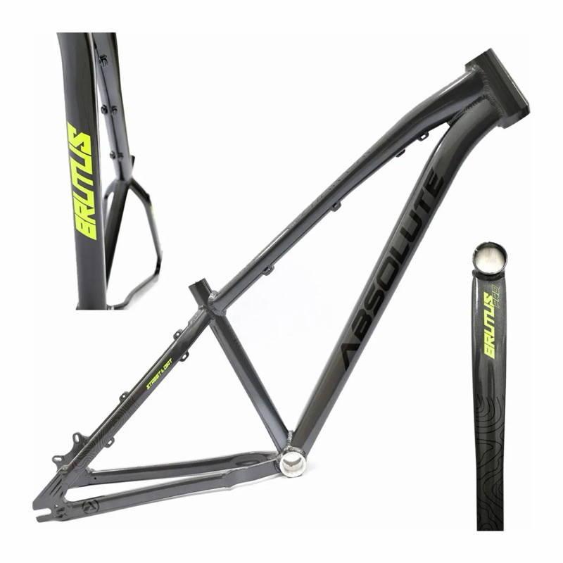 Quadro Brutus Absolute Aro 26 Bicicleta Pro & III Grau Dirt Freeride Alumínio Gancheira Horizontal Freio a Disco