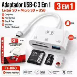 Adaptador USB-C 3 Em 1 Leitor De Cartão SD Micro SD Com USB