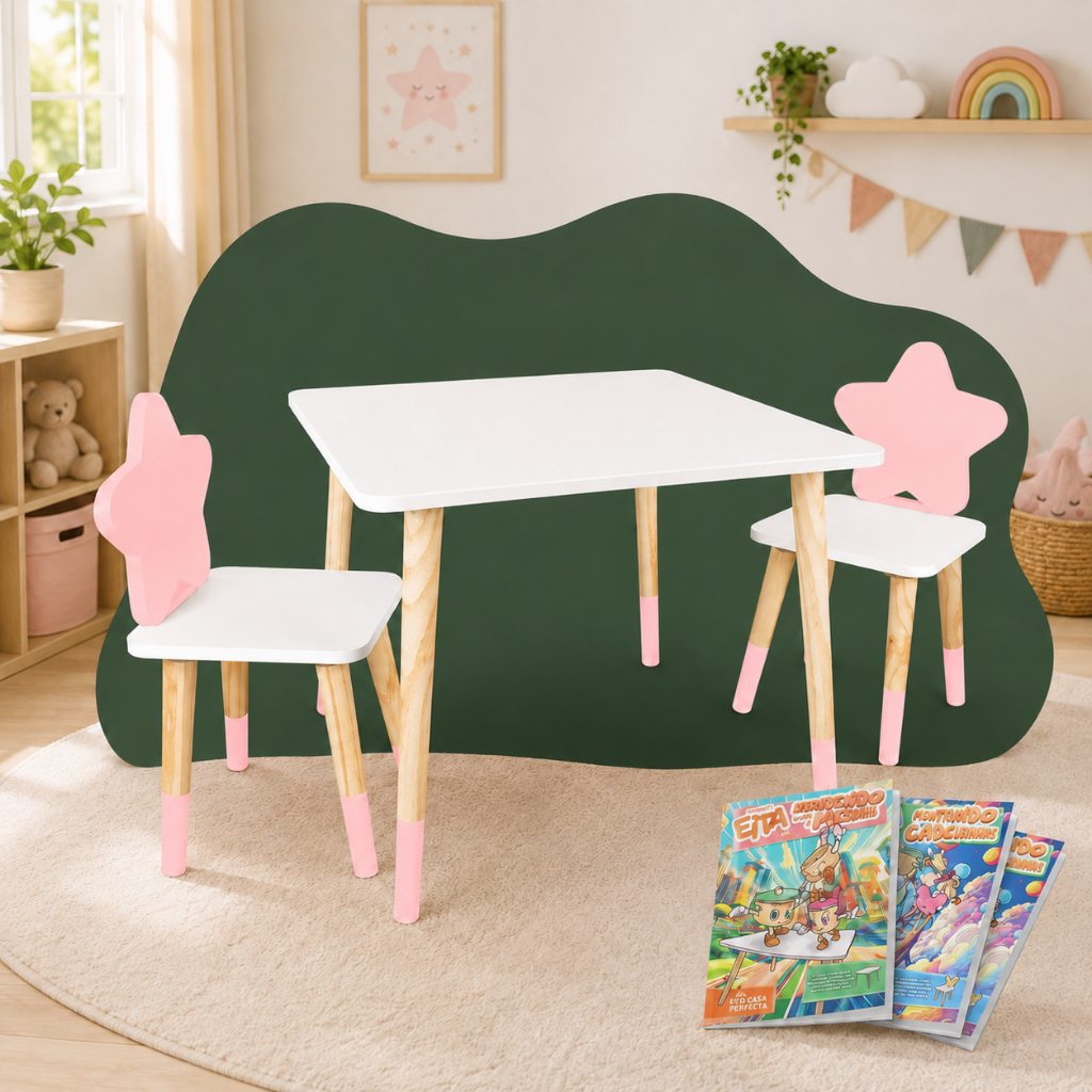 Mesa Didática Infantil Cadeiras Atividades Estrela Mobiliário Quarto Brinquedo Kit Livro Educativo