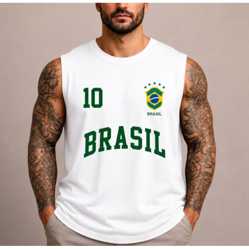 Camisa Regata Machão Unissex Premium Retro Do Brasil Copa Camiseta Futebol Torcida