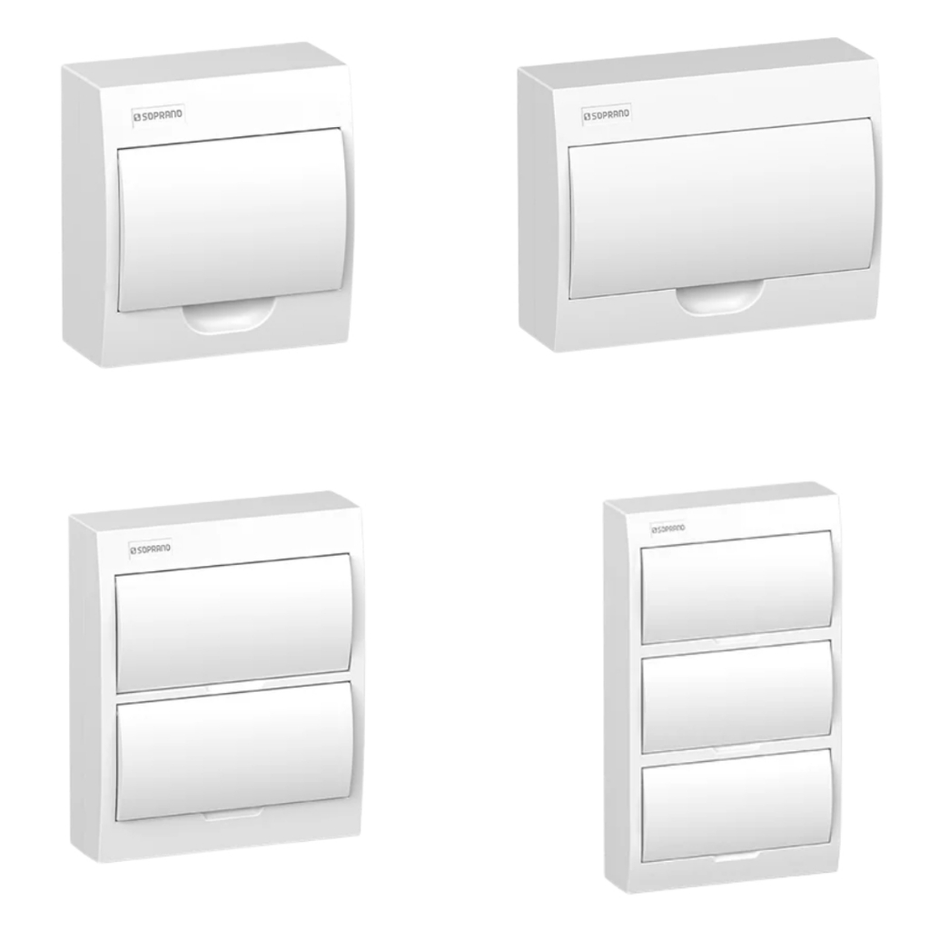 Quadro De Distribuição Para Sobrepor Parede 4P 8P 12P 18P 24P 36P Soprano IEC-PB DIN