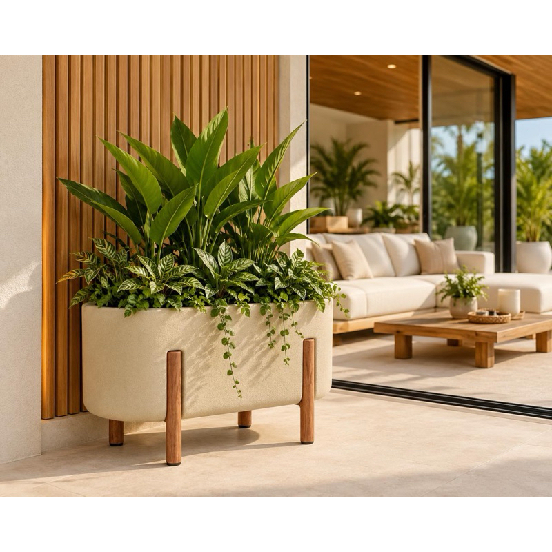 Detalhes do Floreira Nórdica P Jardineira Prime para planta com pés de madeira/ Polietileno- Design Moderno/ vaso para planta