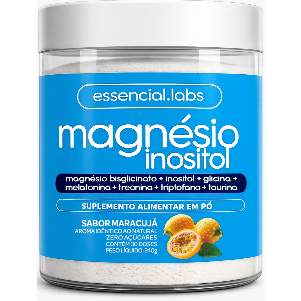 MAGNÉSIO INOSITOL Sabor Maracujá - Mag. Bisglicinato, Inositol, Glicina, Melatonina, Treonato,Triptofano e Taurina -240g