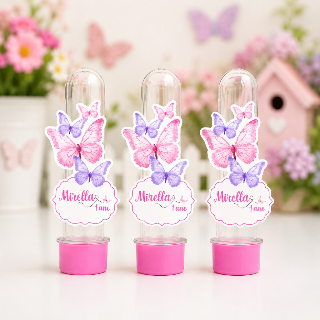 Aplique para Tubete Lembrancinha Festa Jardim Encantado Borboletas Personalizado