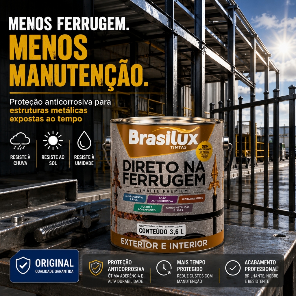 Esmalte Direto na Ferrugem 3,6L Brasilux – Alta Proteção | Máxima Aderência | Várias Cores · foto 2
