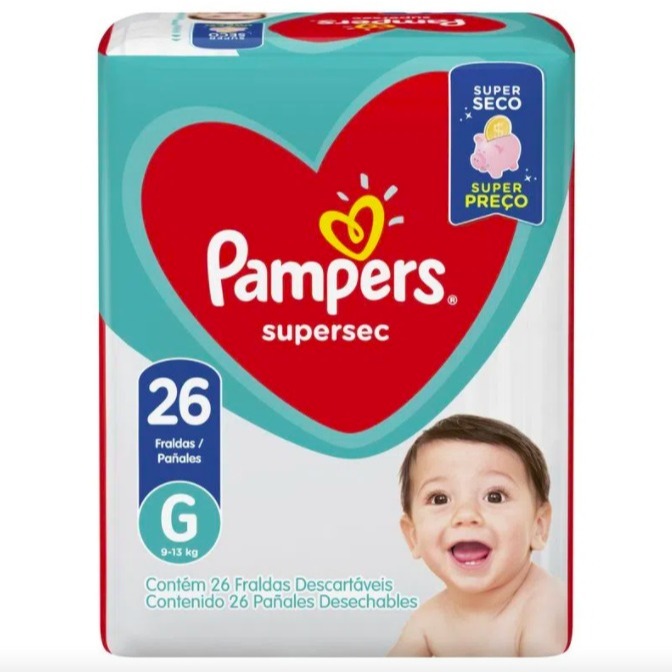 Fralda Pampers Super Sec G – Proteção e Conforto por Mais Tempo | 26 Unidades