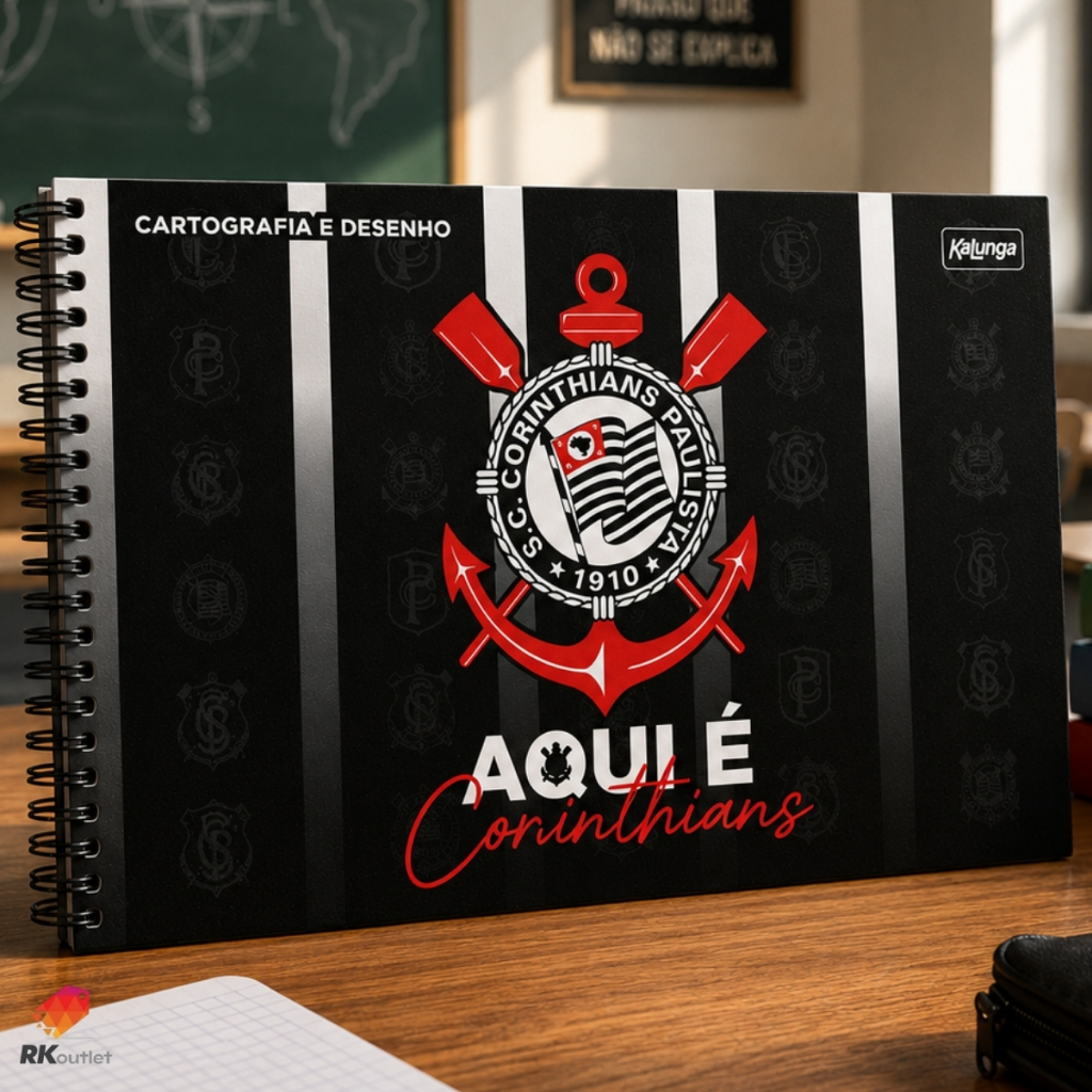 Caderno Corinthians Cartografia e Desenho Capa Dura 80 Folhas Universitário Oficial