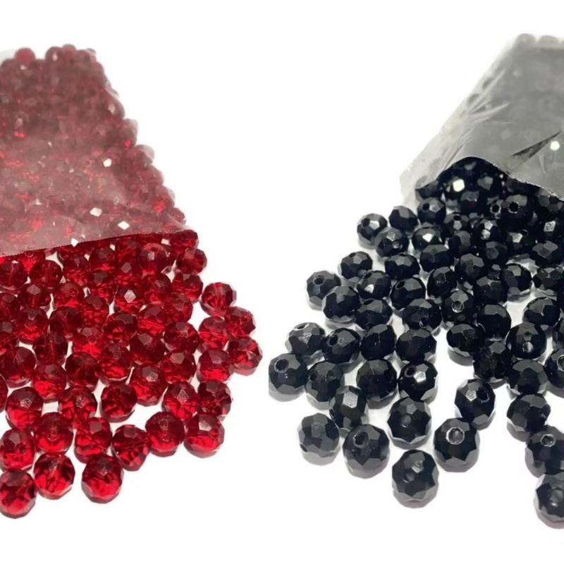 100 Miçangas de Cristal Preto 100 Miçangas de Cristal Vermelho Transparente 8mm
