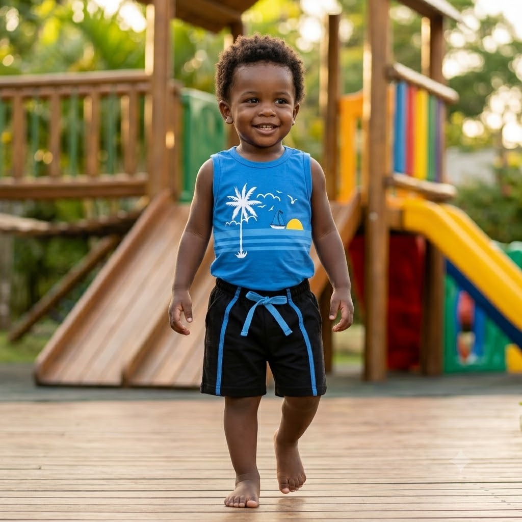 Conjunto Infantil Masculino Regata Praia Bermuda Moletinho