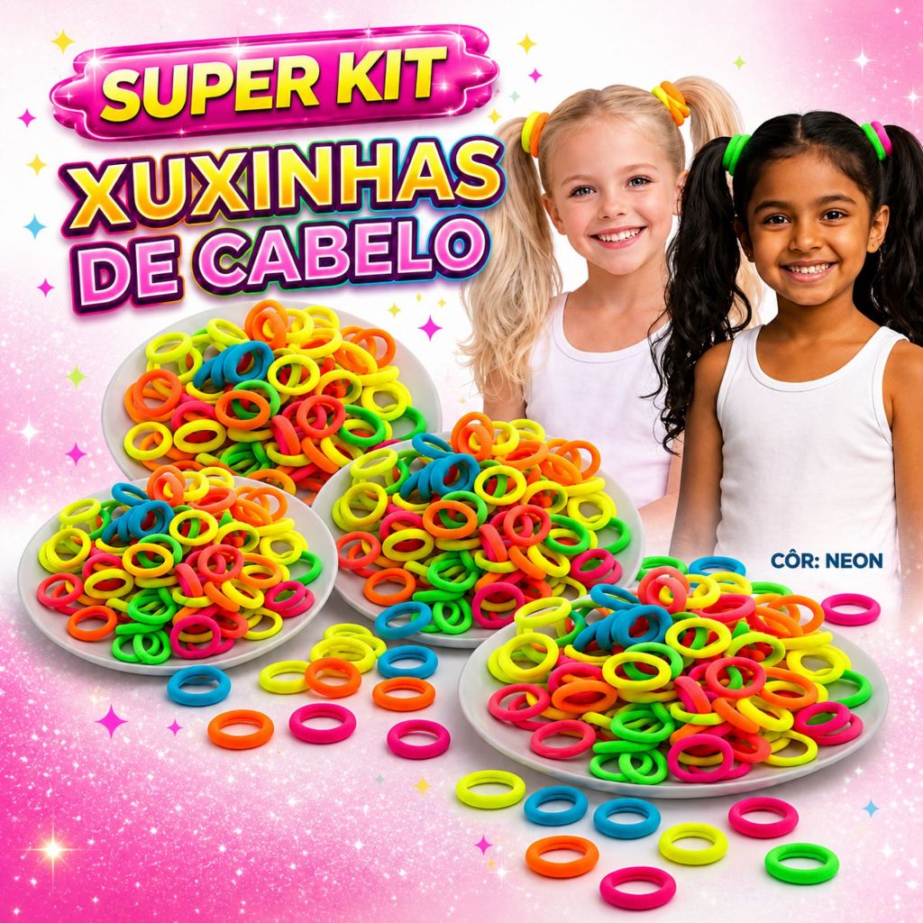 Kit 200/300/500 Mini Xuxinhas de Cabelo Coloridas Elástico Rabicó Infantil