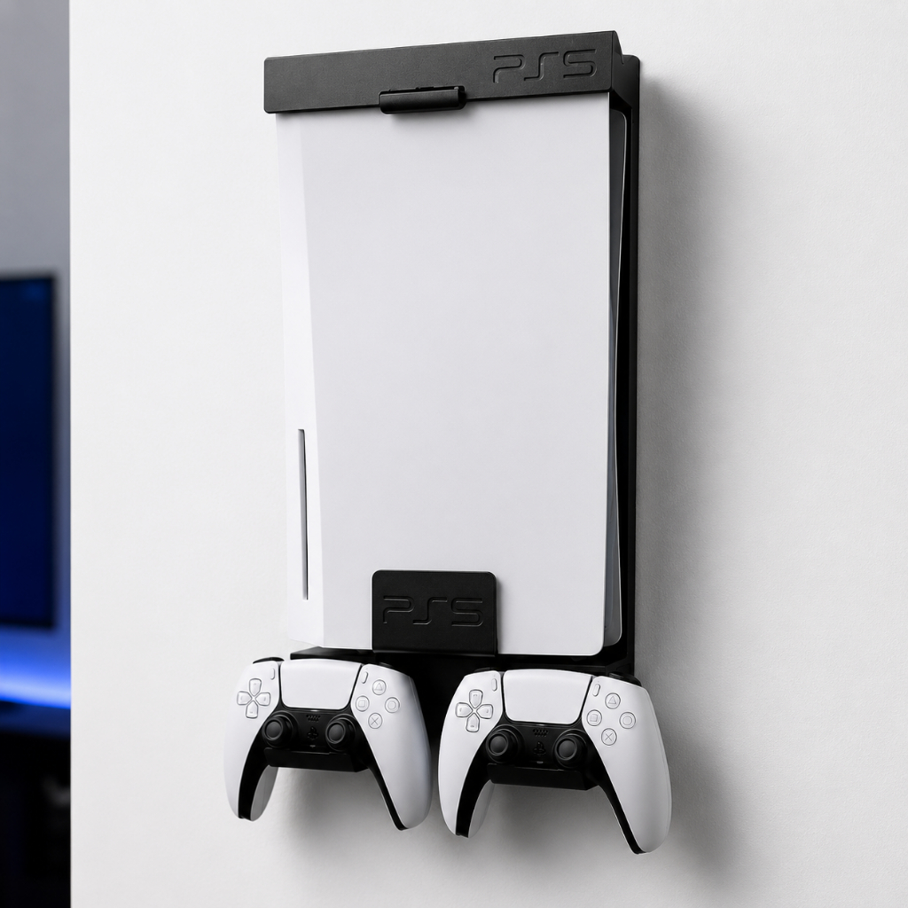 Suporte Parede PS5 Playstation 5 Slim Fat Com 2 Controles E Headset Organizador Gamer Até 6kg Aço