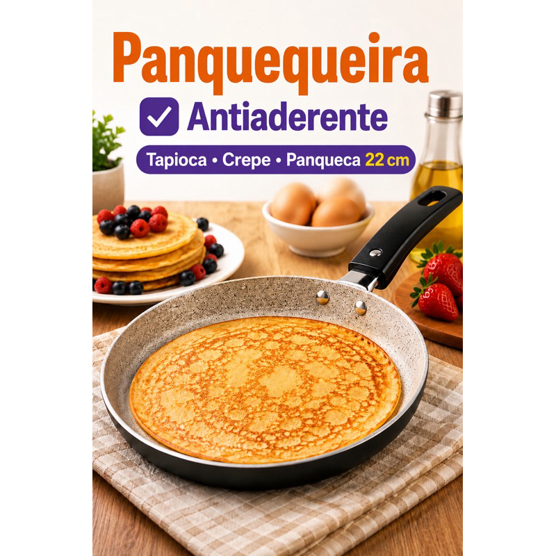 Panquequeira Antiaderente 22 cm Crepeira Tapioca Marcolar 6 Camadas