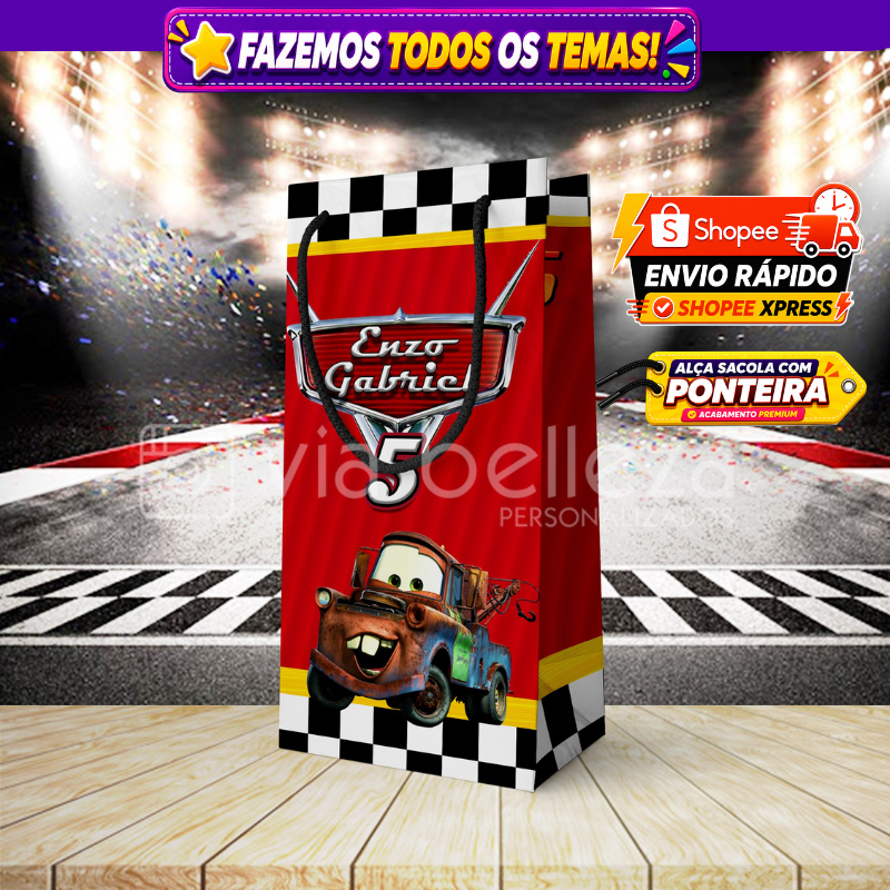 ⭐ Kit Sacolinhas Personalizadas Carros ou Qualquer Tema • Nome e Idade • Envio Rápido 24h🎉