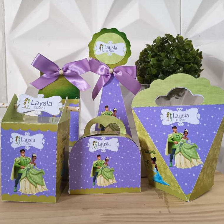Kit Caixas Personalizadas Tiana A Princesa e o Sapo Festa Aniversário Infantil Lembrancinha Menina