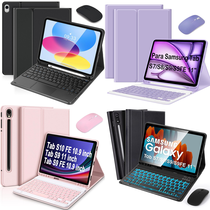 Capa Teclado ABNT2 Bluetooth Removível Com Tecla Ç +Mouse Para Samsung Galaxy Tab S10 Lite /S10FE/S9FE/ S9/S8 /S7 11 Pol