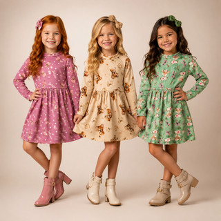 Vestido Infantil Menina Soft Inverno do 04 ao 08 | Vestido Quentinho Menina Inverno