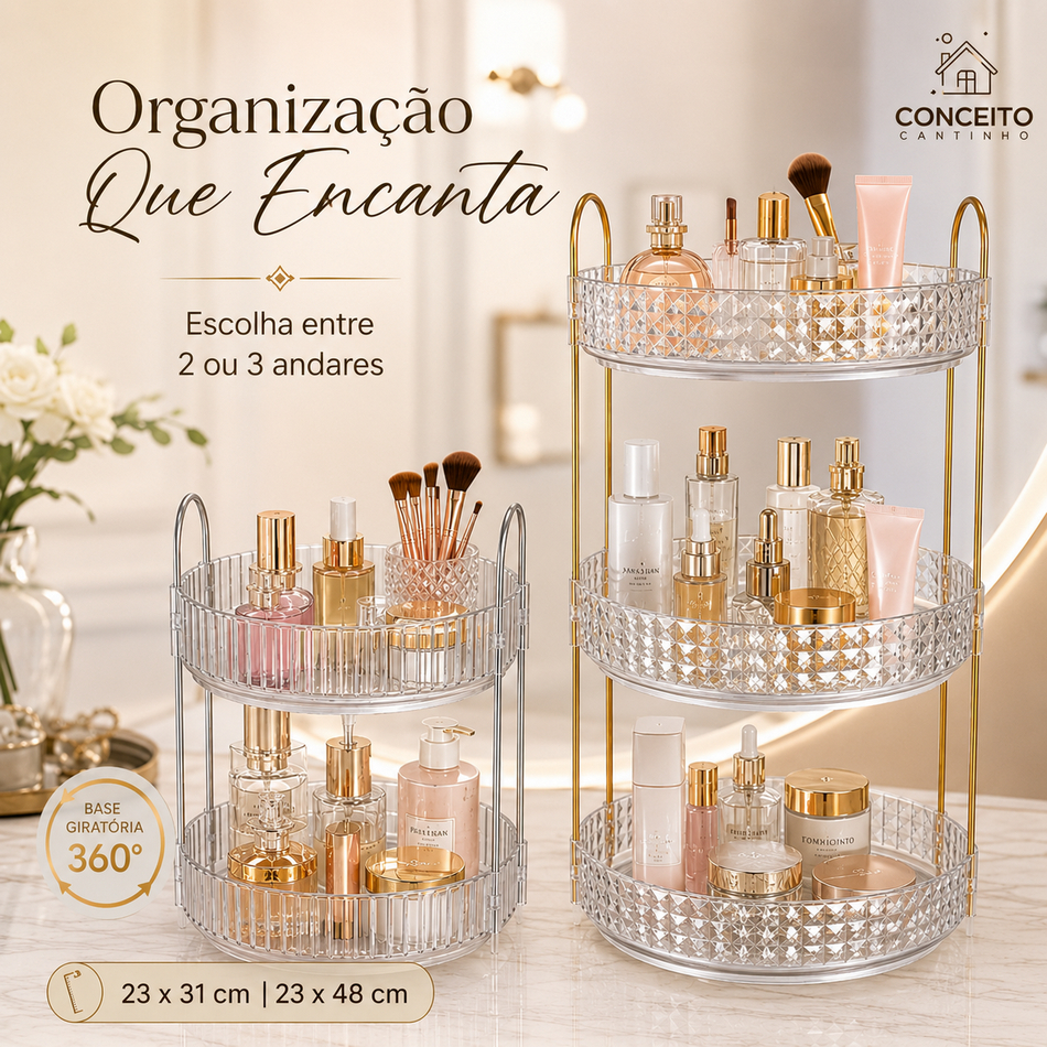 Organizador 360º Rotativo de Acrílico Prateleira Diamante Porta Maquiagem Suporte Multiuso Cosmético