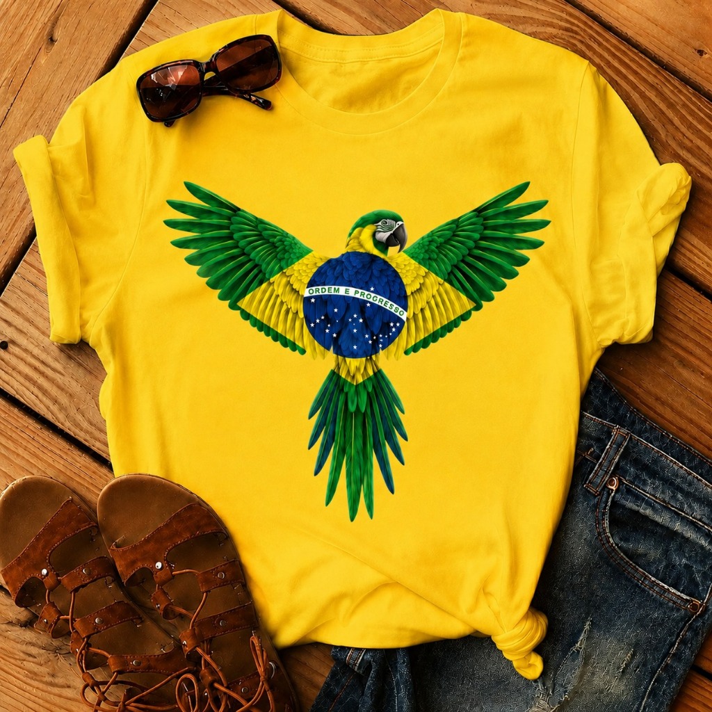 Camiseta Feminina Blusa Brasil Eleição PatriotaEstampa Arara T-shirt Copa do Mundo 2026 100% algodão Camisa Malha Macia