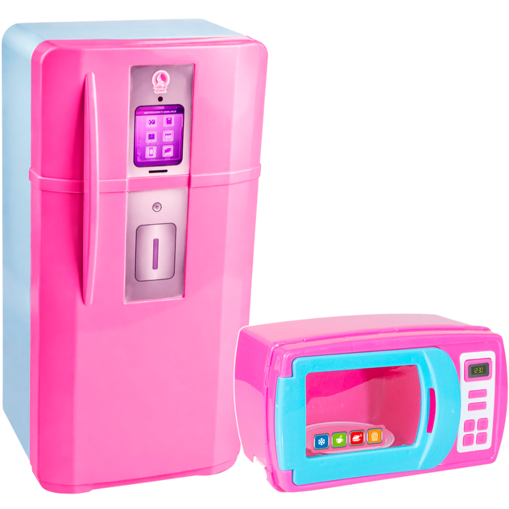 Kit Brinquedo De Cozinha Geladeira + Microondas Faz De Conta De Menina brinquedo de cozinha menina