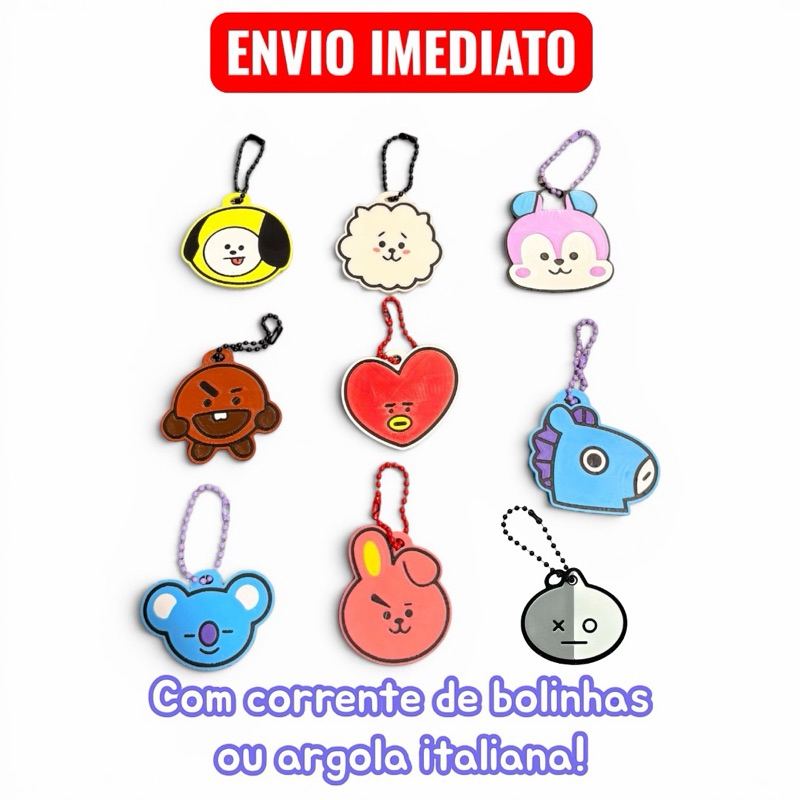 Chaveiro BT21 BTS Mascotes Kpop Tata Cooky Koya Mang RJ Chimmy Shooky Van