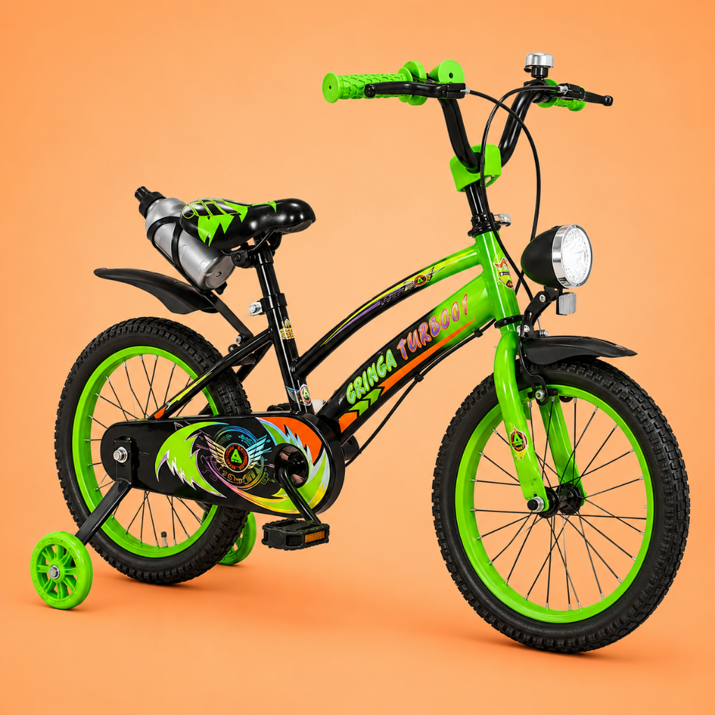 Bicicleta Infantil Aro 20 Old School Verde 6 a 10 Anos LED + Pneu Grosso + Farol + Rodinhas + Freio V-Brake Completa