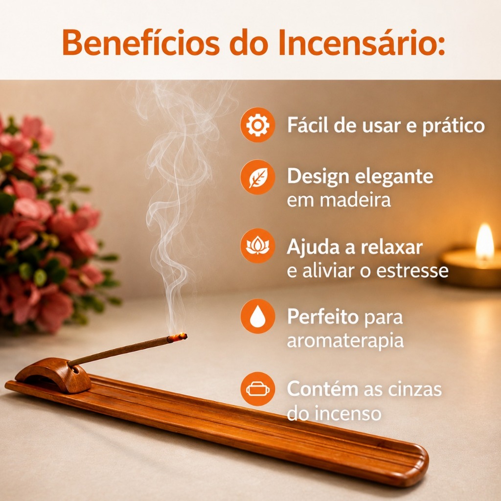 Incensário Bambu e MDF Porta Incenso 22cm Suporte Para Incenso Decoração Zen Aromaterapia Artesanal