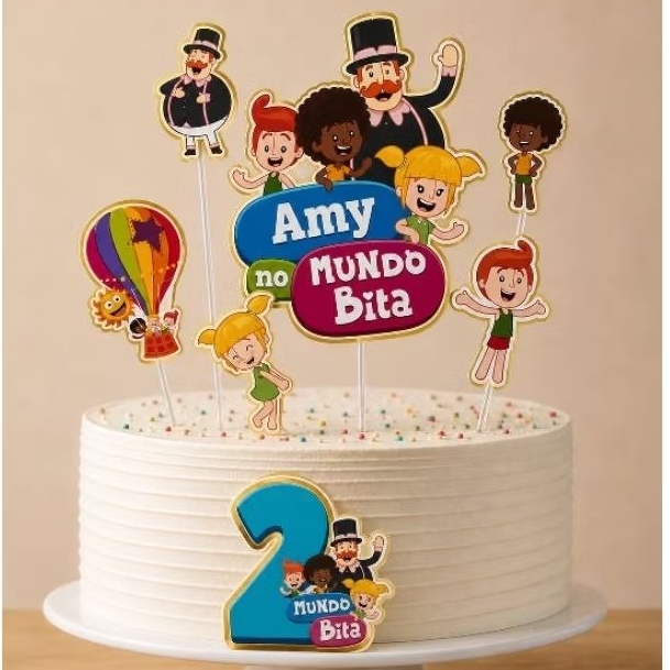 Topper de Bolo Personalizado- Topo de bolo Mundo Bita/ Enfeite de Bolo