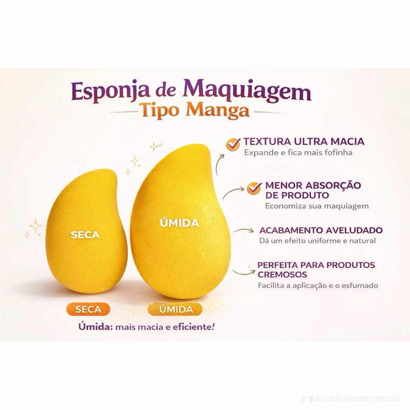 Esponja de Maquiagem Mango Macia para Base Corretivo Blush e Contorno Uso Seco ou Úmido