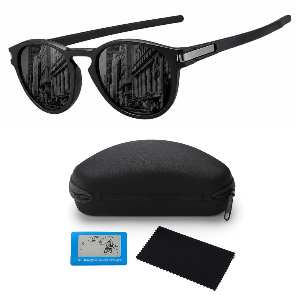 Óculos De Sol Masculino Feminino Polarizado Proteção UV400 Esportivo Redondo Preto + Acessórios
