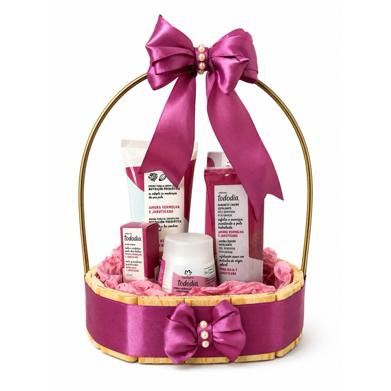 Kit Presente Natura Tododia Amora Vermelha e Jabuticaba Cesta Decorada Completa