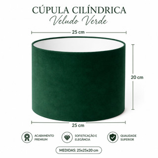 Cúpula média para abajur luminária de mesa pendente decorativa  25x25x20  em tecido  verde veludo