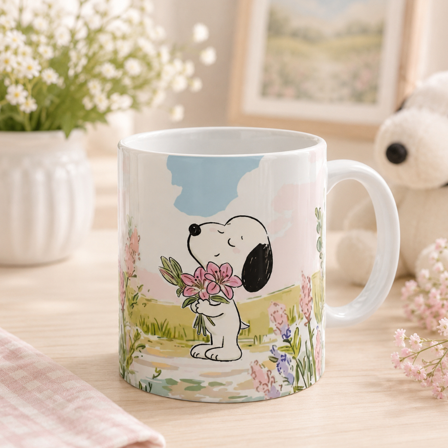 Caneca Personalizada 325ml - Snoopy Floral Delicado | Presente Fofo para Fãs de Snoopy