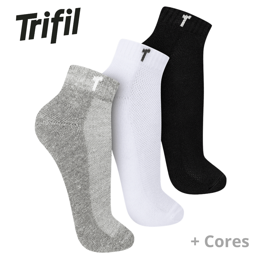 Kit com 3 ou 6 Pares de Meias TRIFIL Cano Curto Algodão Atoalhada Esportiva - T7016K