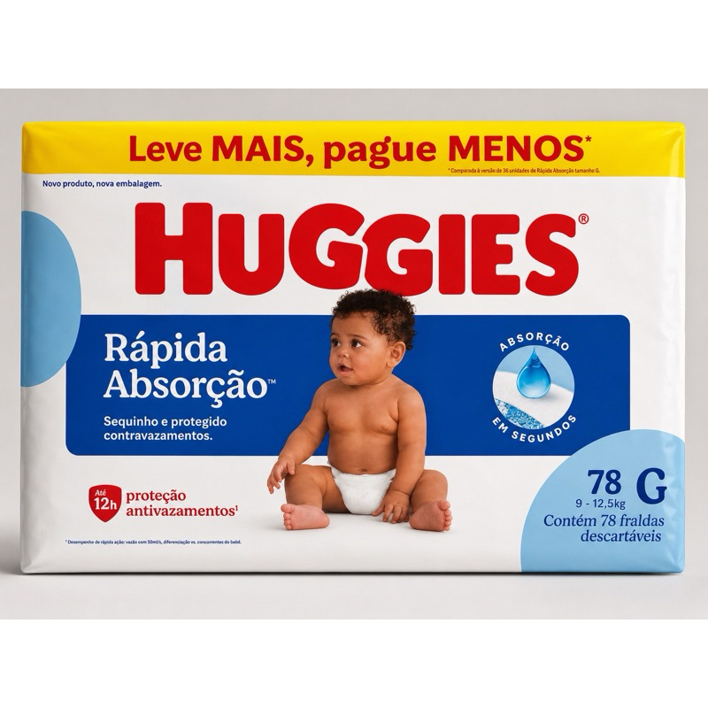 Fraldas descartáveis Huggies rápida absorção Tamanho G 78 unidades