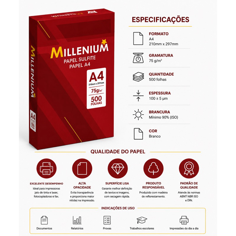Papel Sulfite A4 75g 210x297mm Resma com 500 Folhas Cada