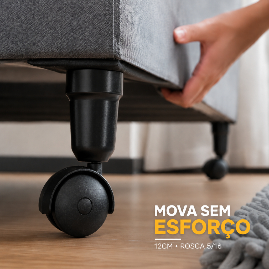 Pés rodinha 360º de Cama Box, Resistente Para Camas Box Solteiro Casal Queen King - 12cm Rosca Universal