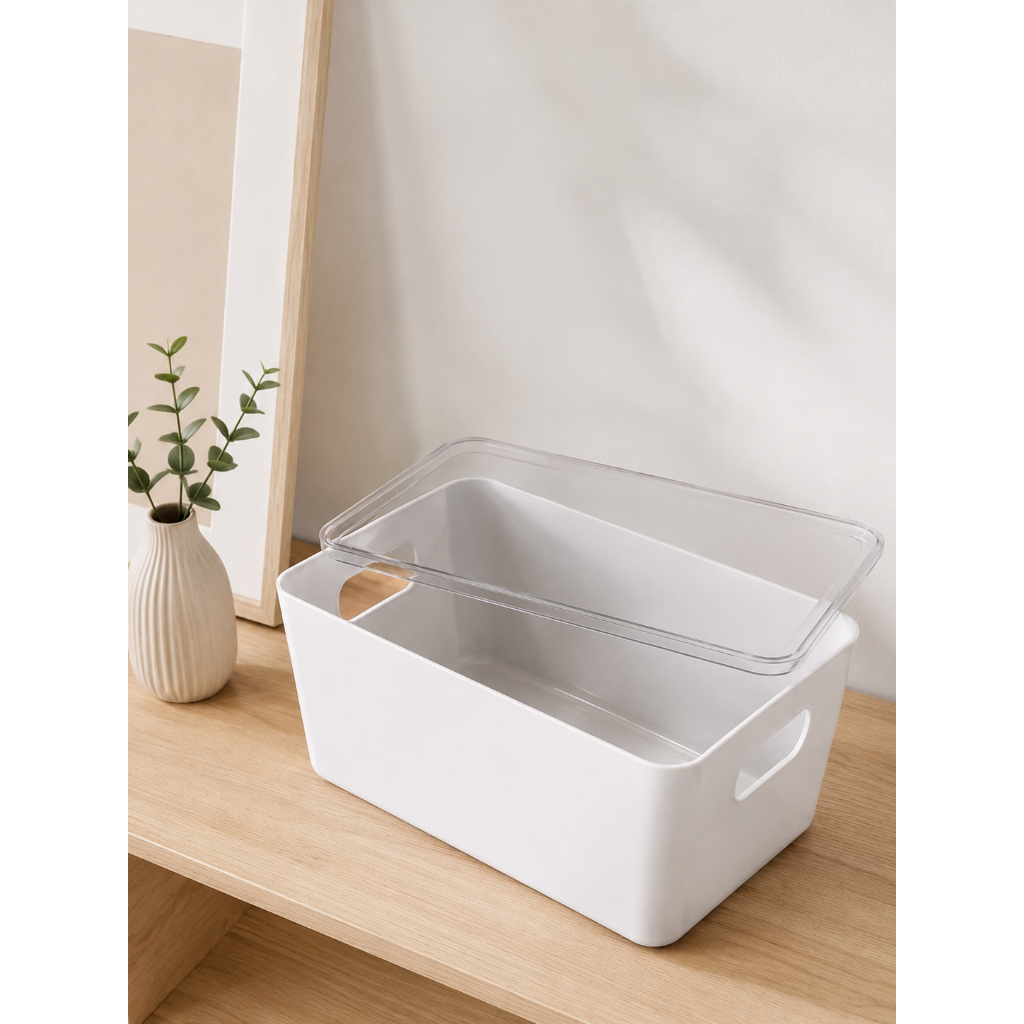 Kit Caixas Organizadoras Multiuso com Tampa Transparente 2,8-4 litros Empilhável Caixa Plástica Resistente Organizadora
