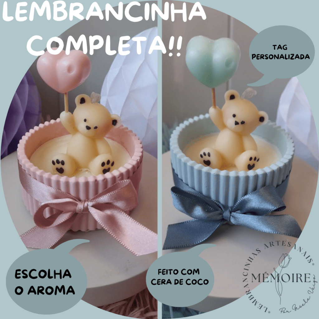 KIT 9 LEMBRANCINHAS URSINHOS COM CORAÇÃO VELA AROMATICA MENINO MENINA REVELAÇÃO  BEBE MATERNIDADE