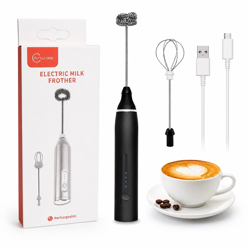 Mixer Elétrico USB Recarregável Espumador de Leite Batedor Café Shake Whey Portátil Potente 2em1 USB