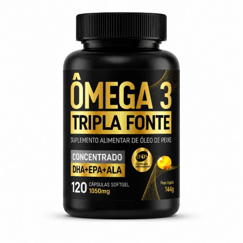 Ômega 3 Tripla Fonte Airela 1050mg 120 Cápsulas DHA EPA ALA Óleo de Peixe Suplemento Alimentar