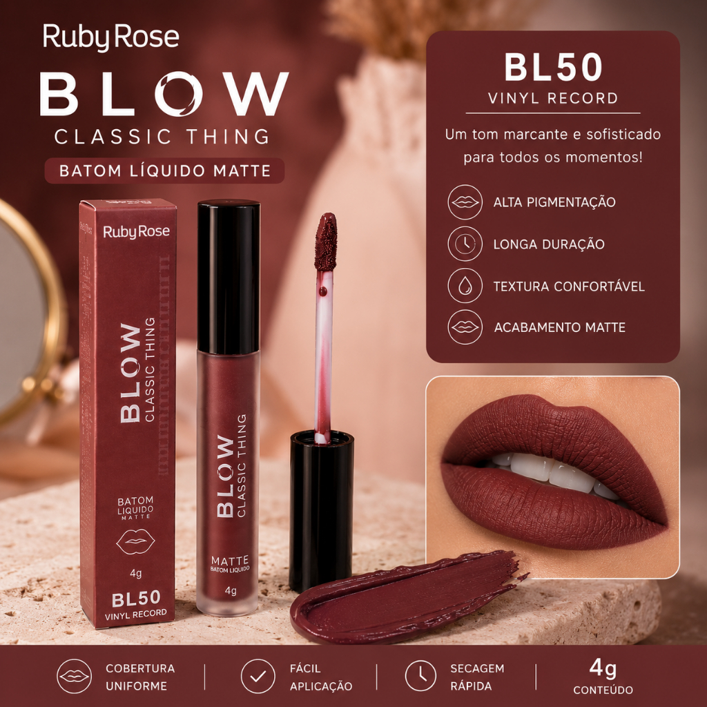 Batom Líquido Matte Ruby Rose Blow Classic Thing BL50 Vinyl Record 4g