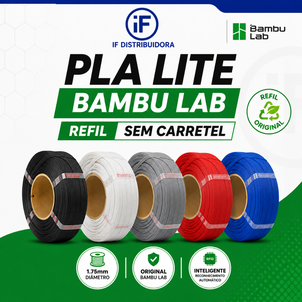 Filamento PLA Bambu Lab Lite Refil 1Kg 1.75mm Original Sem Carretel Várias Cores Impressora 3D