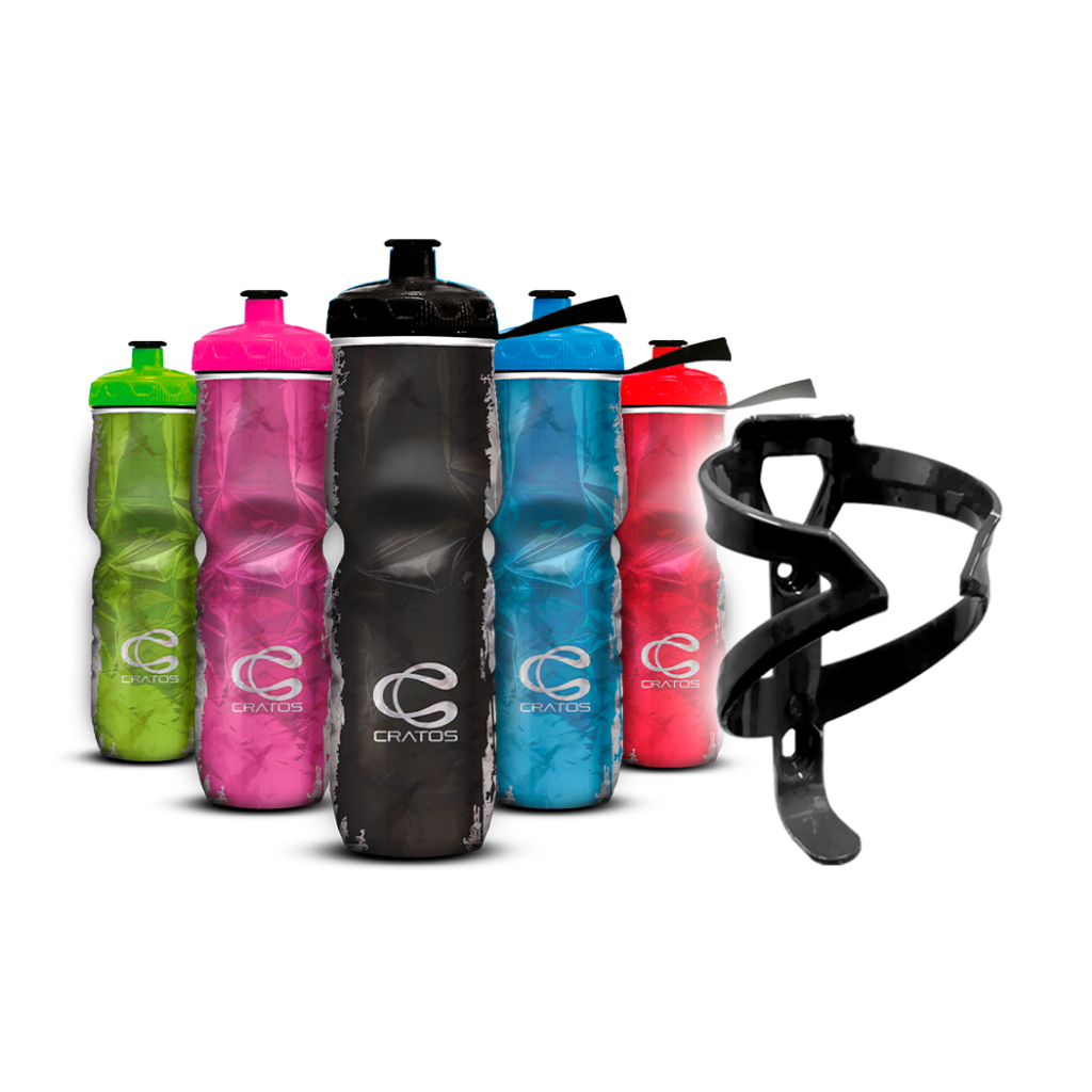 Garrafa Squeeze Caramanhola Térmica Cratos 710ml Bike e Esportes + Suporte Para Garrafa De Água