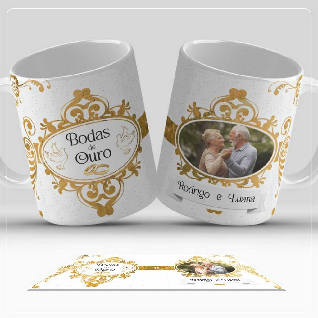 Caneca Personalizada Presente Aniversário de Casamento Bodas de Ouro Bodas de Ferro de Pérola Esmeraldacom foto e nome