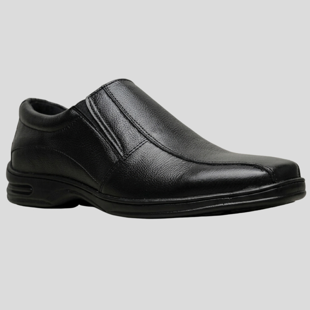 Sapato Social 100% Couro Bico Quadrado Resistente Solado Super Macio Elastico Evento Igreja Confort